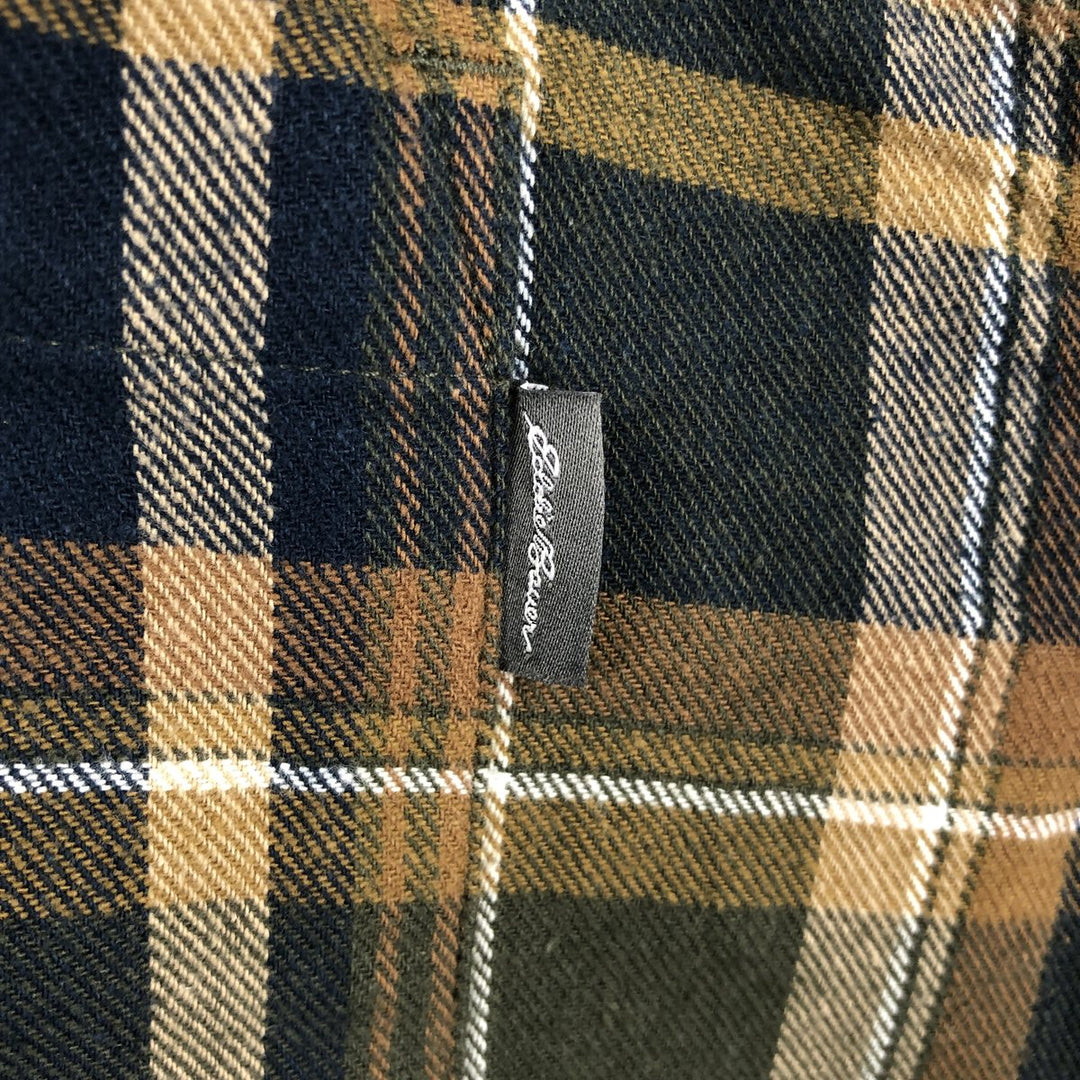 Eddie Bauer Long-Sleeve Light Flannel Check Shirt, Wide Collar, Men's Size XL (approx.) cotton brown type Vintage Second Hand