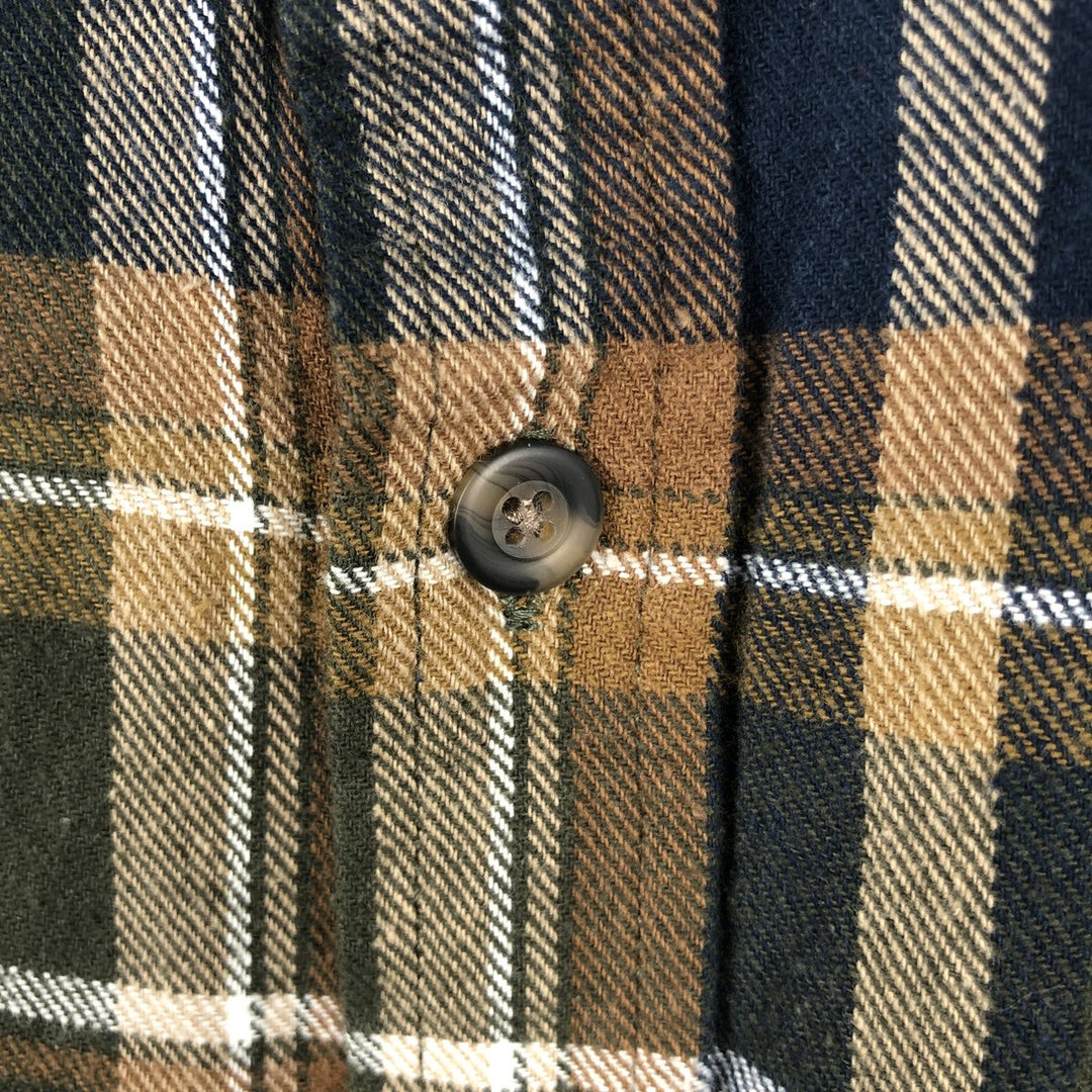 Eddie Bauer Long-Sleeve Light Flannel Check Shirt, Wide Collar, Men's Size XL (approx.) cotton brown type Vintage Second Hand