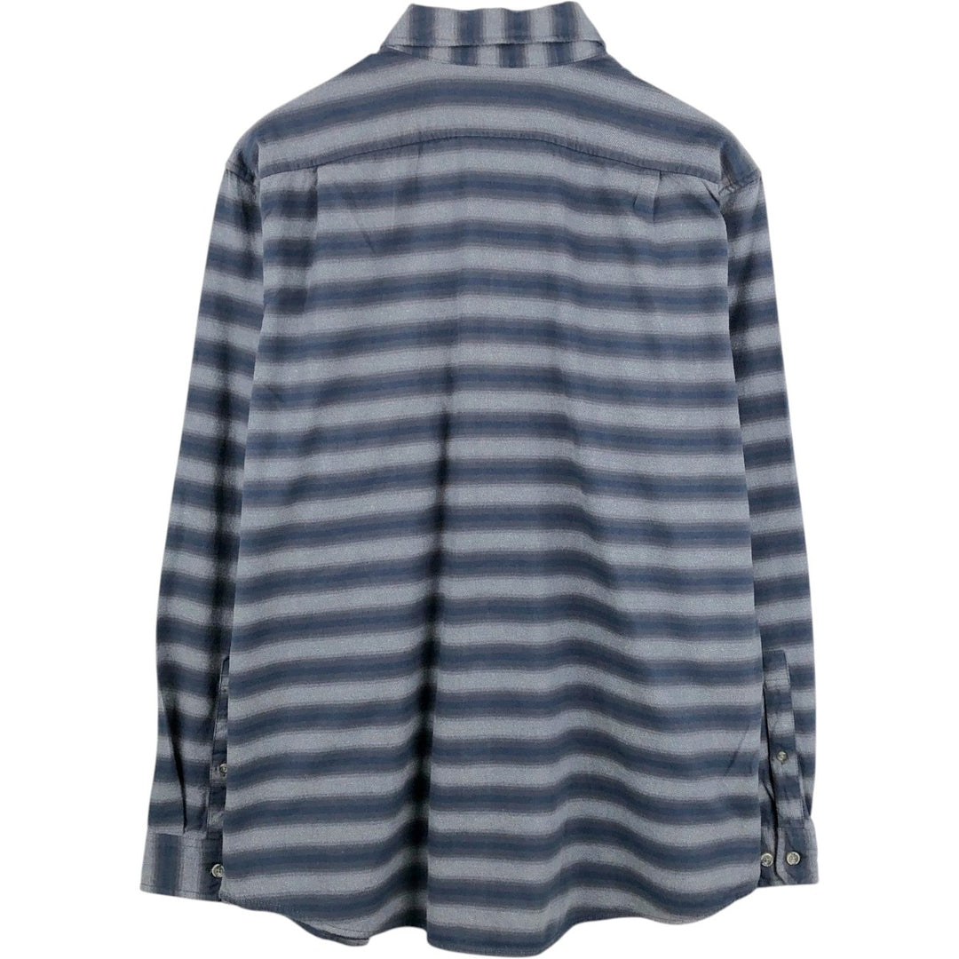 Eddie Bauer Relaxed Fit Striped Pattern Long-Sleeve Flannel Shirt, Men's Size L (approx.) cotton navy blue type Vintage Second Hand