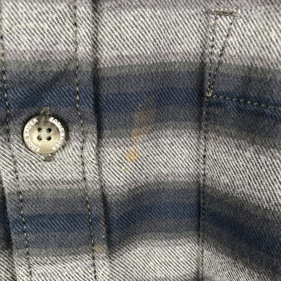 Eddie Bauer Relaxed Fit Striped Pattern Long-Sleeve Flannel Shirt, Men's Size L (approx.) cotton navy blue type Vintage Second Hand