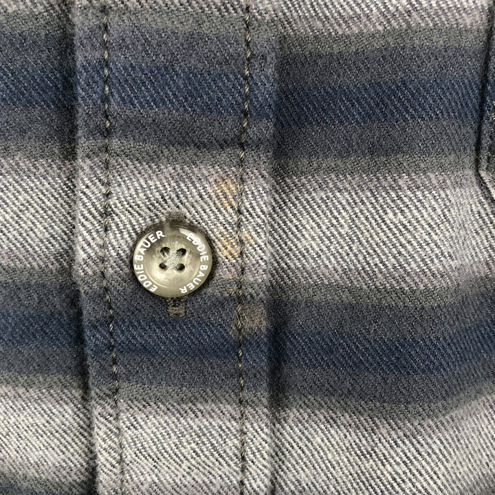 Eddie Bauer Relaxed Fit Striped Pattern Long-Sleeve Flannel Shirt, Men's Size L (approx.) cotton navy blue type Vintage Second Hand