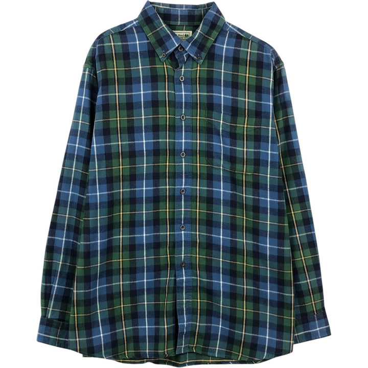 LLBean Long-Sleeve Button-Down Flannel Shirt, Men's Size L (approx.) cotton blue type Vintage Second Hand
