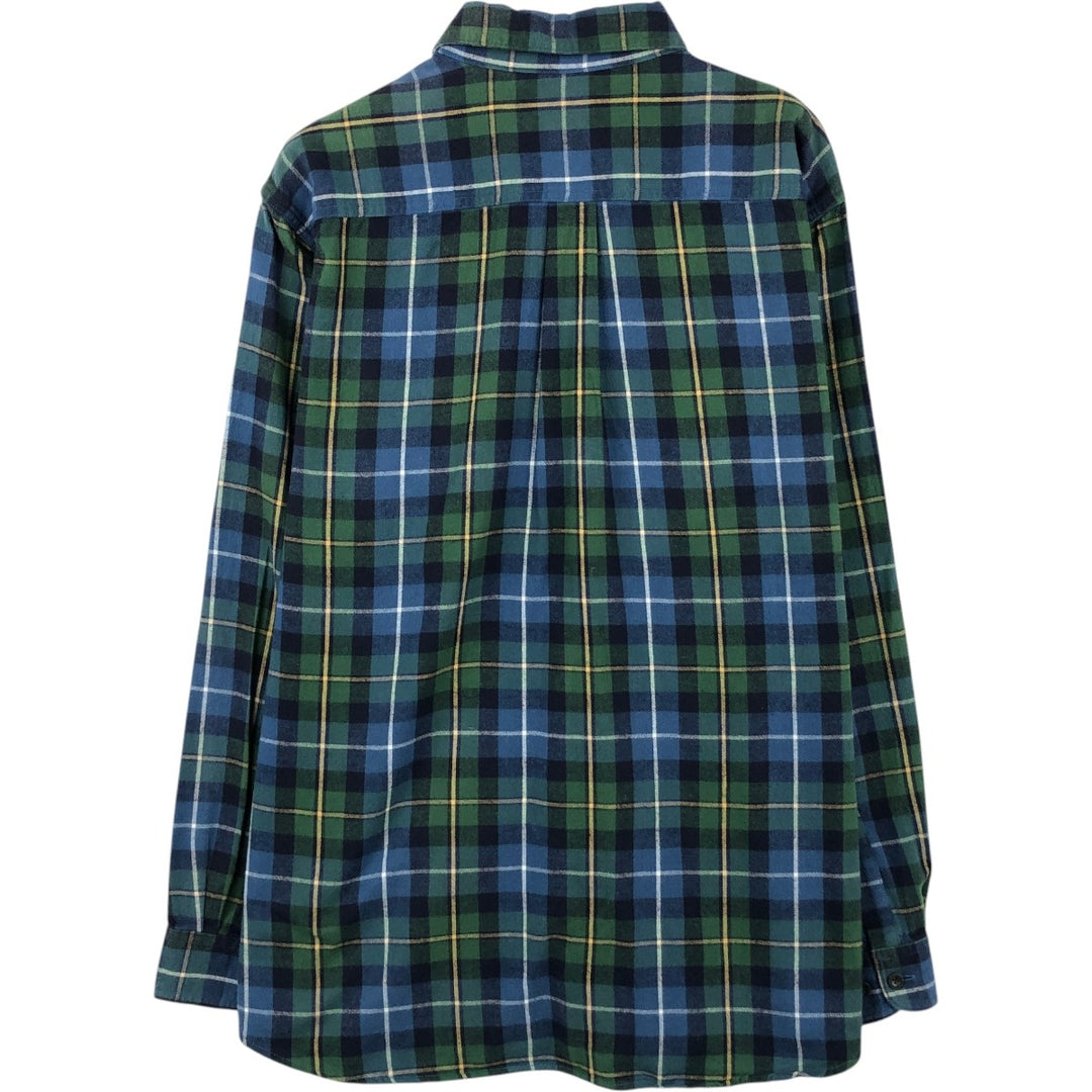 LLBean Long-Sleeve Button-Down Flannel Shirt, Men's Size L (approx.) cotton blue type Vintage Second Hand