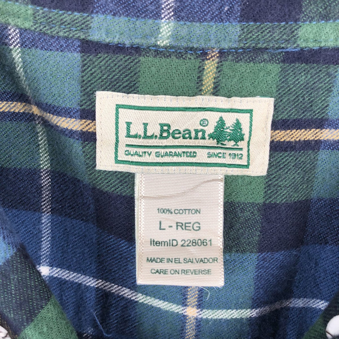 LLBean Long-Sleeve Button-Down Flannel Shirt, Men's Size L (approx.) cotton blue type Vintage Second Hand