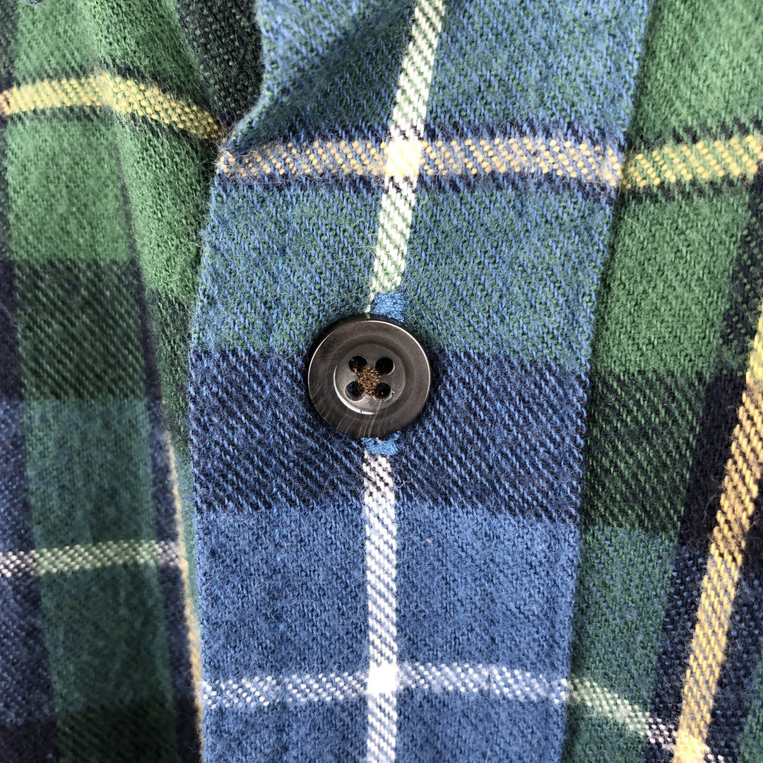 LLBean Long-Sleeve Button-Down Flannel Shirt, Men's Size L (approx.) cotton blue type Vintage Second Hand