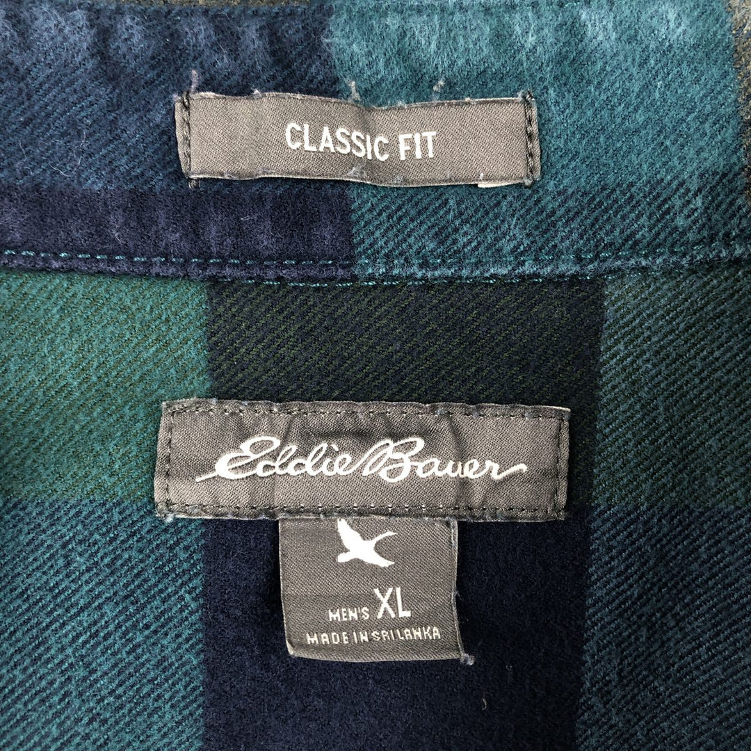 Eddie Bauer CLASSIC FIT Long-Sleeve Button-Down Flannel Shirt, Men's Size XL (approx.) cotton multicolor Vintage Second Hand