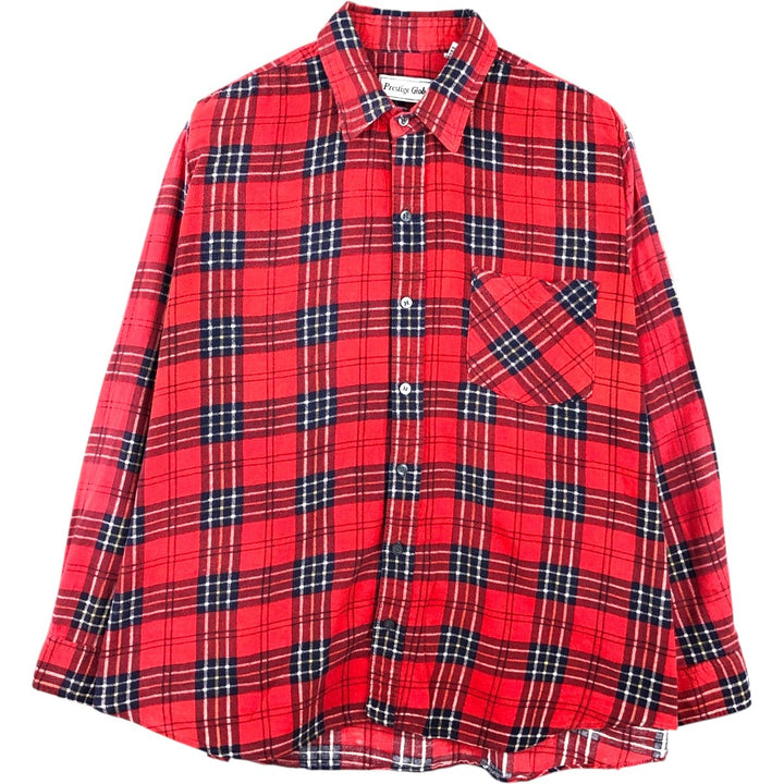80s-90'S Prestige Global Long-Sleeve Printed Flannel Check Shirt, Men's Size XL (Vintage) cotton red type Vintage Second Hand