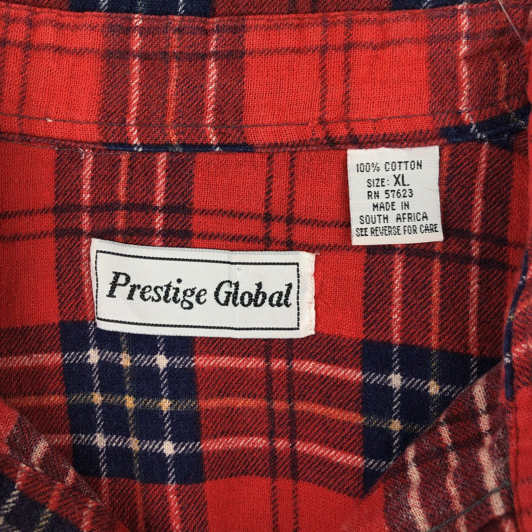 80s-90'S Prestige Global Long-Sleeve Printed Flannel Check Shirt, Men's Size XL (Vintage) cotton red type Vintage Second Hand