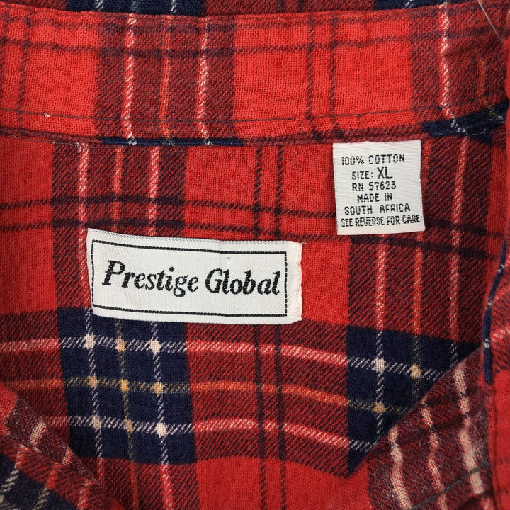 80s-90'S Prestige Global Long-Sleeve Printed Flannel Check Shirt, Men's Size XL (Vintage) cotton red type Vintage Second Hand