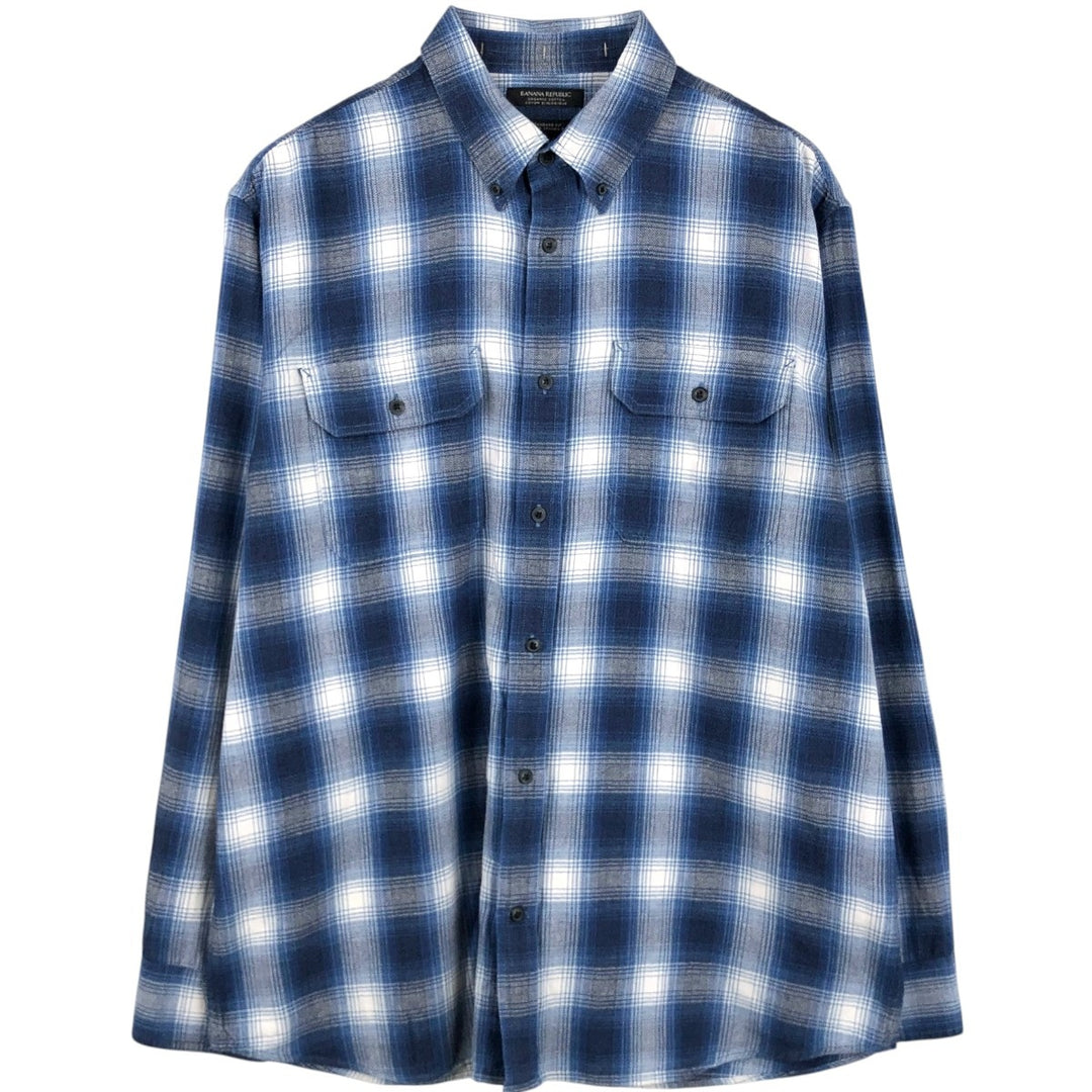 Banana Republic Standard Fit Ombre Check Long-Sleeve Flannel Check Shirt (Men's Size XL) cotton blue type Vintage Second Hand