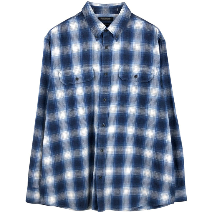 Banana Republic Standard Fit Ombre Check Long-Sleeve Flannel Check Shirt (Men's Size XL) cotton blue type Vintage Second Hand