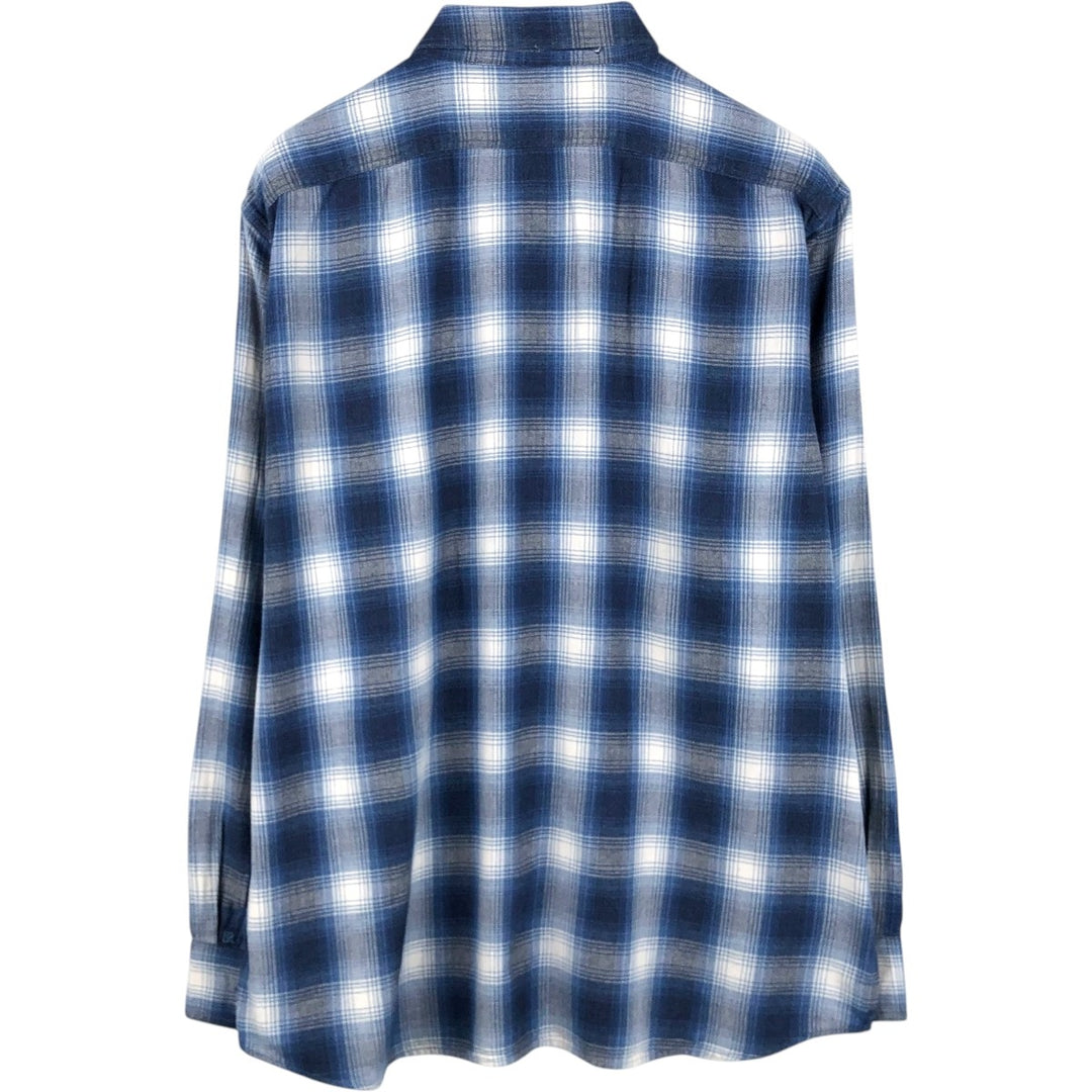 Banana Republic Standard Fit Ombre Check Long-Sleeve Flannel Check Shirt (Men's Size XL) cotton blue type Vintage Second Hand