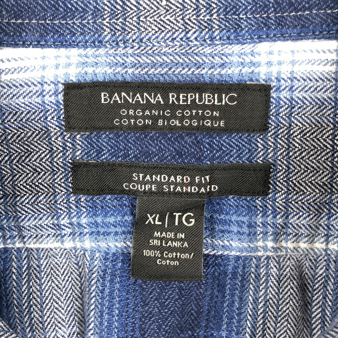 Banana Republic Standard Fit Ombre Check Long-Sleeve Flannel Check Shirt (Men's Size XL) cotton blue type Vintage Second Hand