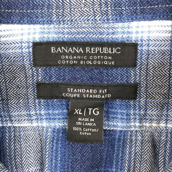 Banana Republic Standard Fit Ombre Check Long-Sleeve Flannel Check Shirt (Men's Size XL) cotton blue type Vintage Second Hand