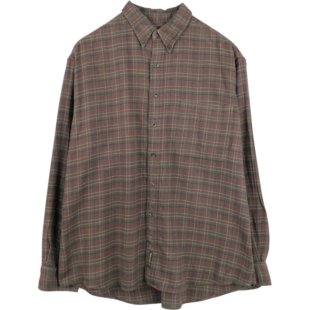 90s-00'S Timberland WEATHERGEAR Long-Sleeve Flannel Check Shirt, Men's XL (approx.), Vintage cotton brown type Vintage Second Hand