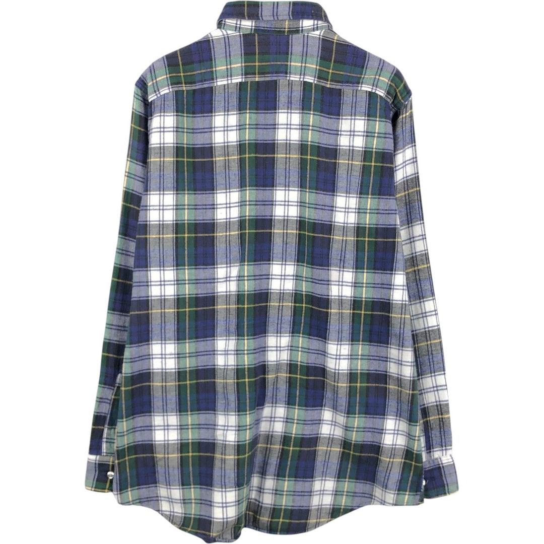 1980'S LL Bean Long-Sleeve Flannel Check Shirt, Made in USA, Men's Size M (approx.) cotton blue type Vintage Second Hand