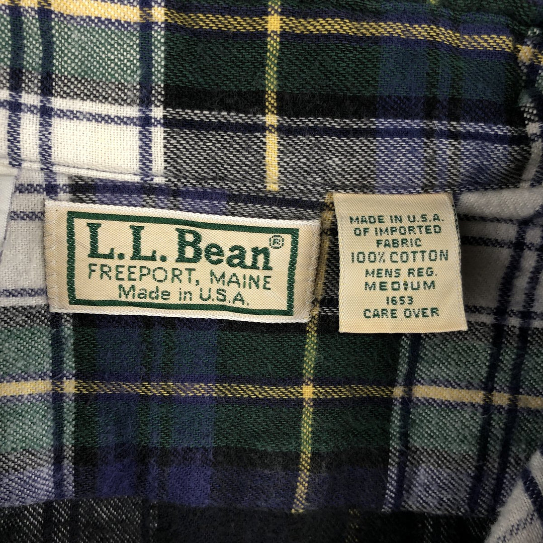1980'S LL Bean Long-Sleeve Flannel Check Shirt, Made in USA, Men's Size M (approx.) cotton blue type Vintage Second Hand