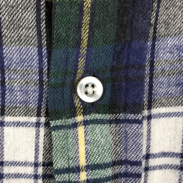 1980'S LL Bean Long-Sleeve Flannel Check Shirt, Made in USA, Men's Size M (approx.) cotton blue type Vintage Second Hand