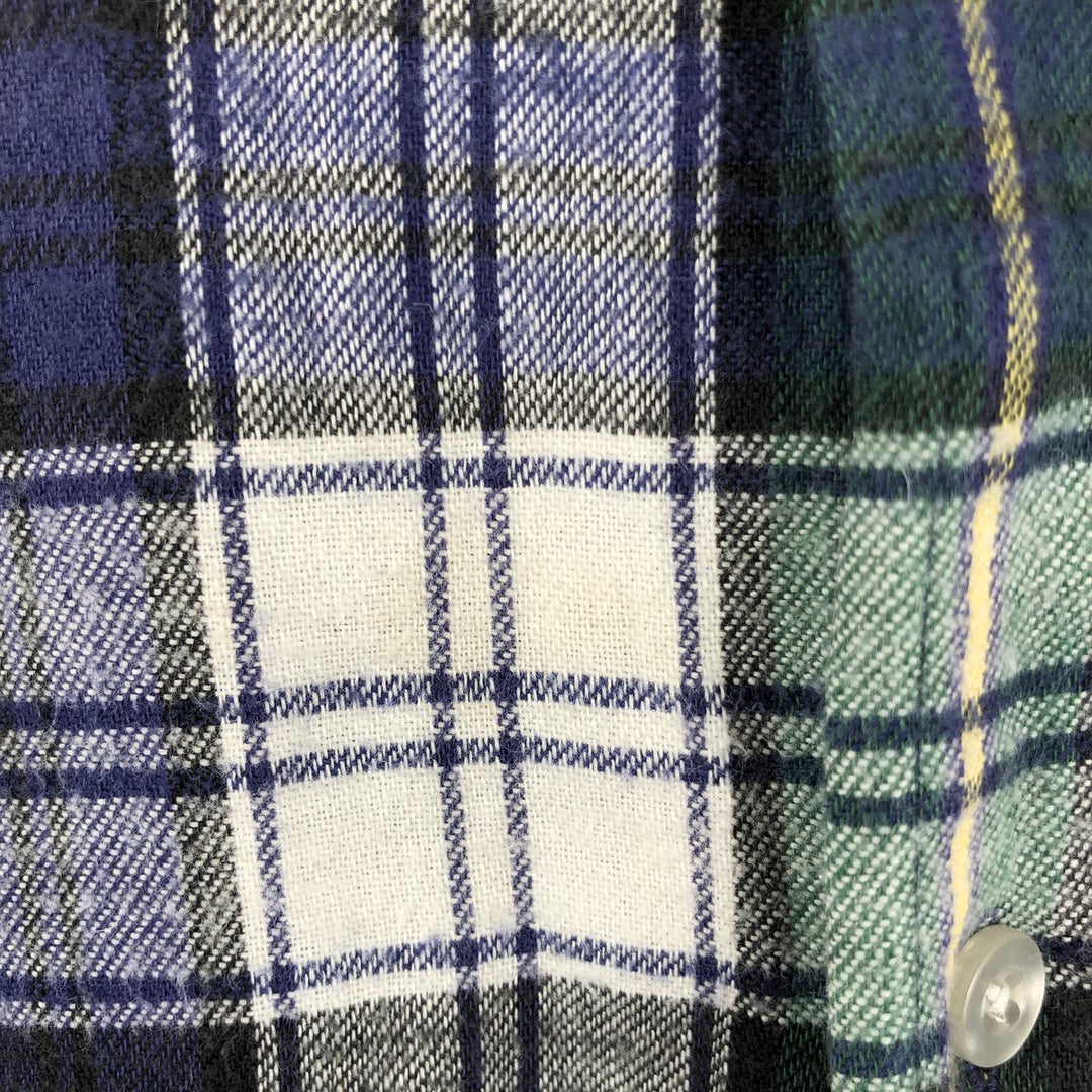 1980'S LL Bean Long-Sleeve Flannel Check Shirt, Made in USA, Men's Size M (approx.) cotton blue type Vintage Second Hand