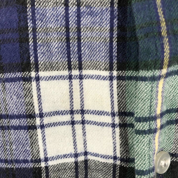 1980'S LL Bean Long-Sleeve Flannel Check Shirt, Made in USA, Men's Size M (approx.) cotton blue type Vintage Second Hand