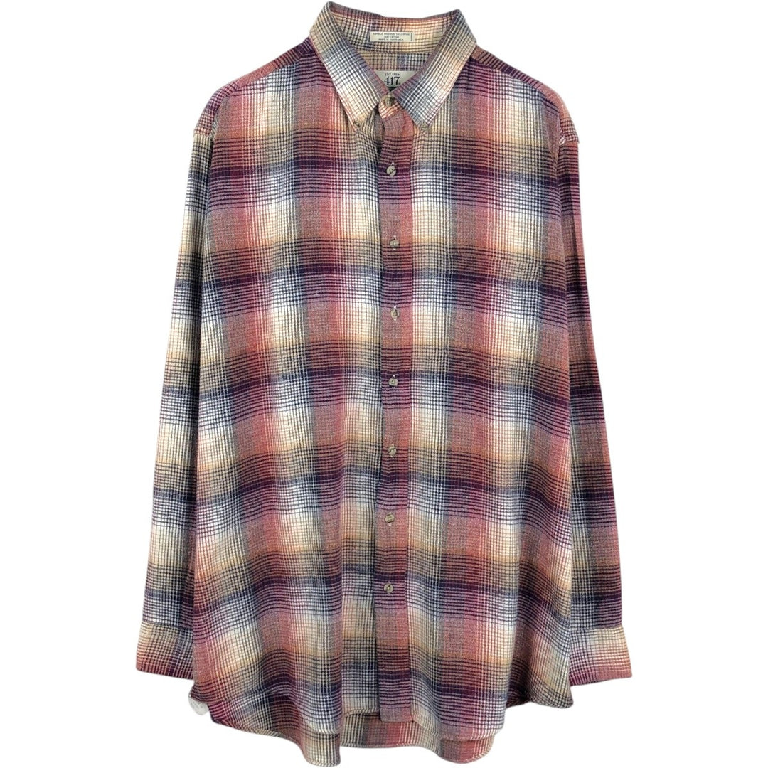 90'S Van Heusen 417 Authentic Shirtwear Long-Sleeve Button-Down Flannel Check Shirt, Men's Size XL (approx.) cotton red type Vintage Second Hand