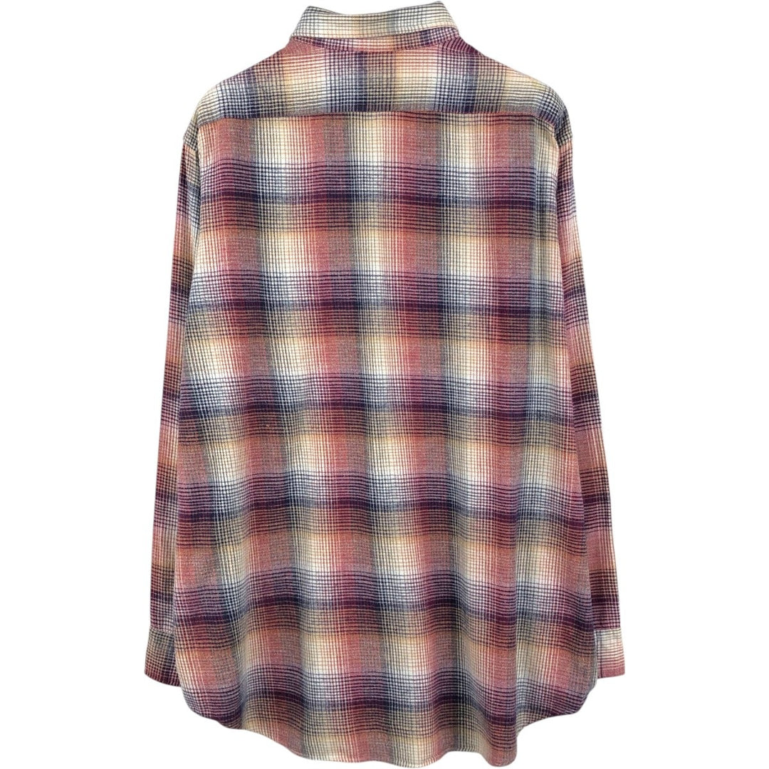 90'S Van Heusen 417 Authentic Shirtwear Long-Sleeve Button-Down Flannel Check Shirt, Men's Size XL (approx.) cotton red type Vintage Second Hand