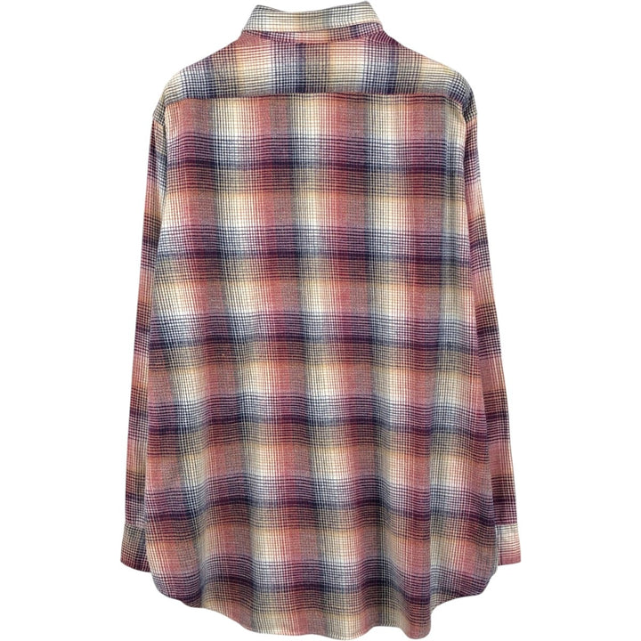 90'S Van Heusen 417 Authentic Shirtwear Long-Sleeve Button-Down Flannel Check Shirt, Men's Size XL (approx.) cotton red type Vintage Second Hand