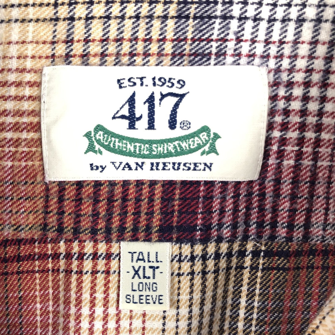 90'S Van Heusen 417 Authentic Shirtwear Long-Sleeve Button-Down Flannel Check Shirt, Men's Size XL (approx.) cotton red type Vintage Second Hand
