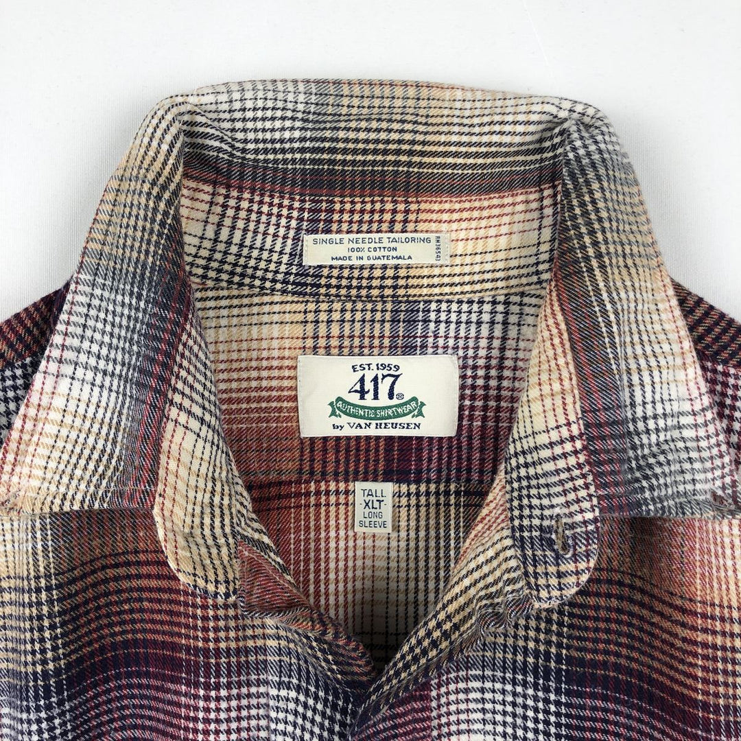 90'S Van Heusen 417 Authentic Shirtwear Long-Sleeve Button-Down Flannel Check Shirt, Men's Size XL (approx.) cotton red type Vintage Second Hand