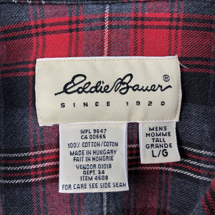 Eddie Bauer Lightflannel Check Shirt, Men's Size L cotton red type Vintage Second Hand