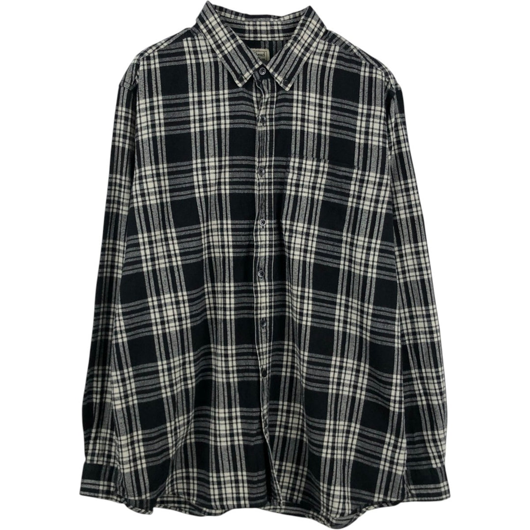LLBean Long Sleeve Button-Down Light Flannel Check Shirt, Men's Size XL cotton black type Vintage Second Hand