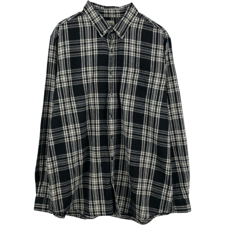 LLBean Long Sleeve Button-Down Light Flannel Check Shirt, Men's Size XL cotton black type Vintage Second Hand