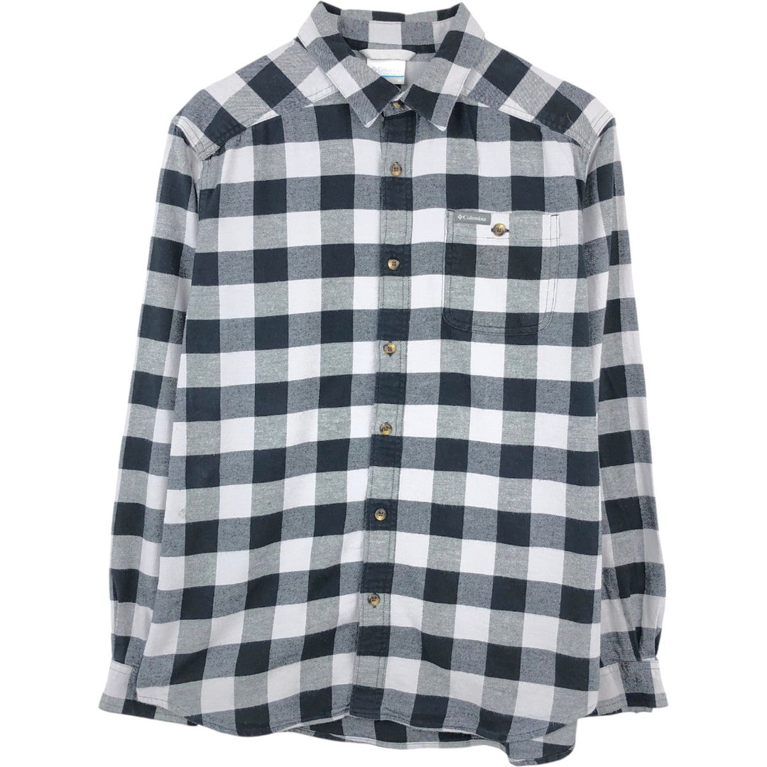 Columbia Buffalo Check Long-Sleeve Light Flannel Check Shirt (Men's Size M) cotton black type Vintage Second Hand