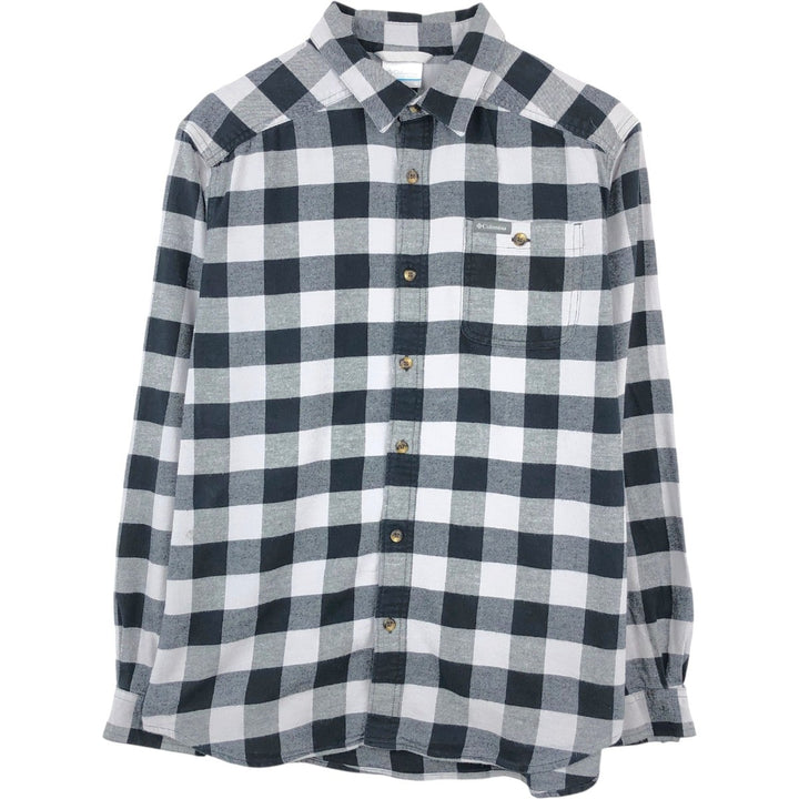 Columbia Buffalo Check Long-Sleeve Light Flannel Check Shirt (Men's Size M) cotton black type Vintage Second Hand