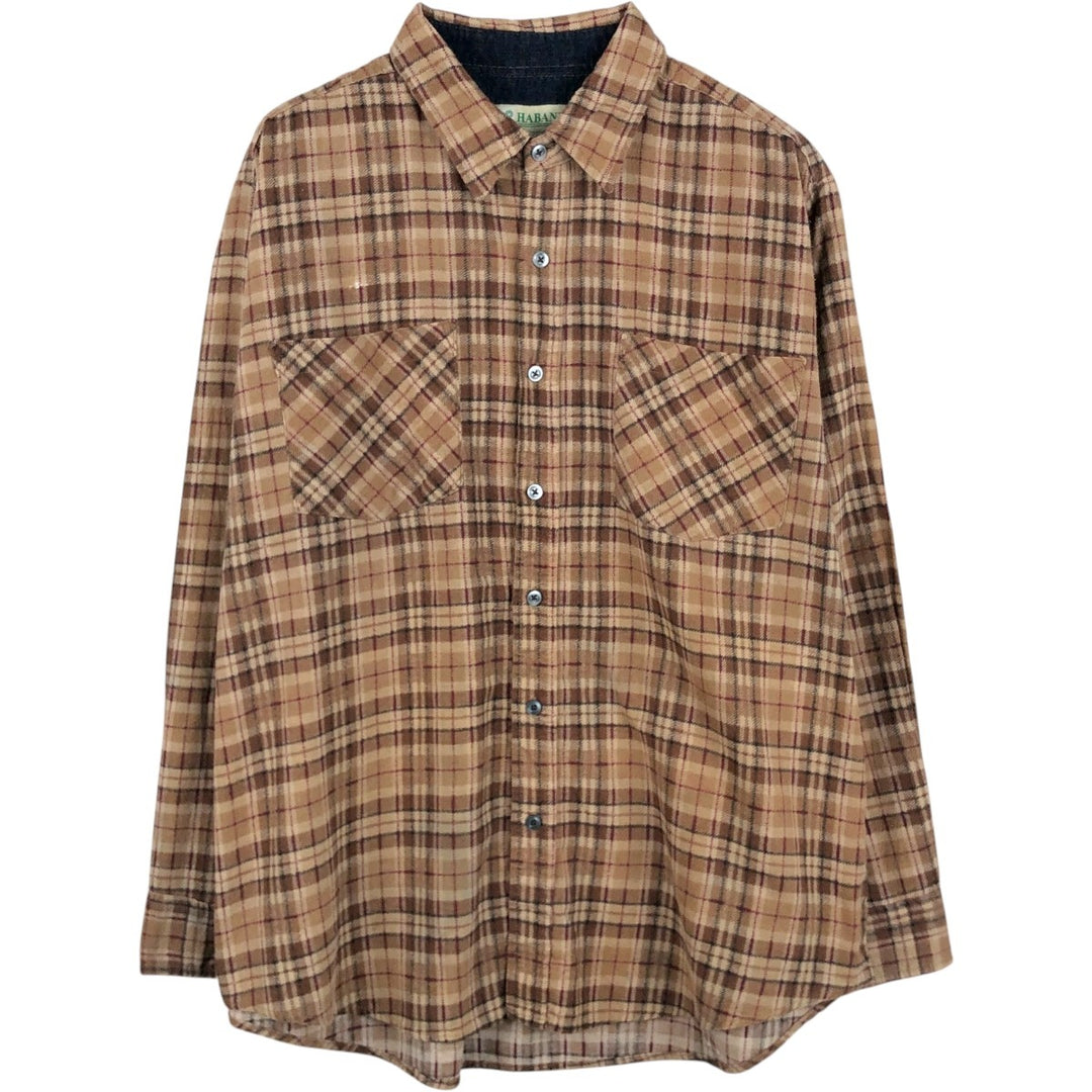 HABAND Long-Sleeve Printed Flannel Check Shirt, Men's Size M (Equivalent), Vintage unclear brown type Vintage Second Hand