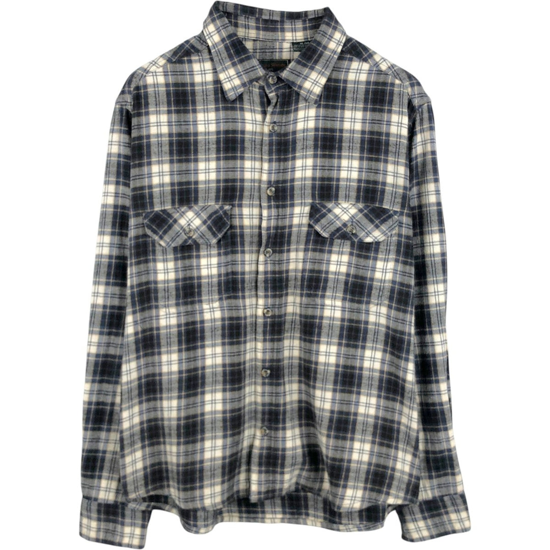 FIELD and STREAM Long-Sleeve Light Flannel Check Shirt, Men's Size XL (approx.) cotton navy blue type Vintage Second Hand