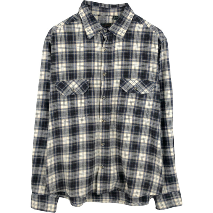 FIELD and STREAM Long-Sleeve Light Flannel Check Shirt, Men's Size XL (approx.) cotton navy blue type Vintage Second Hand