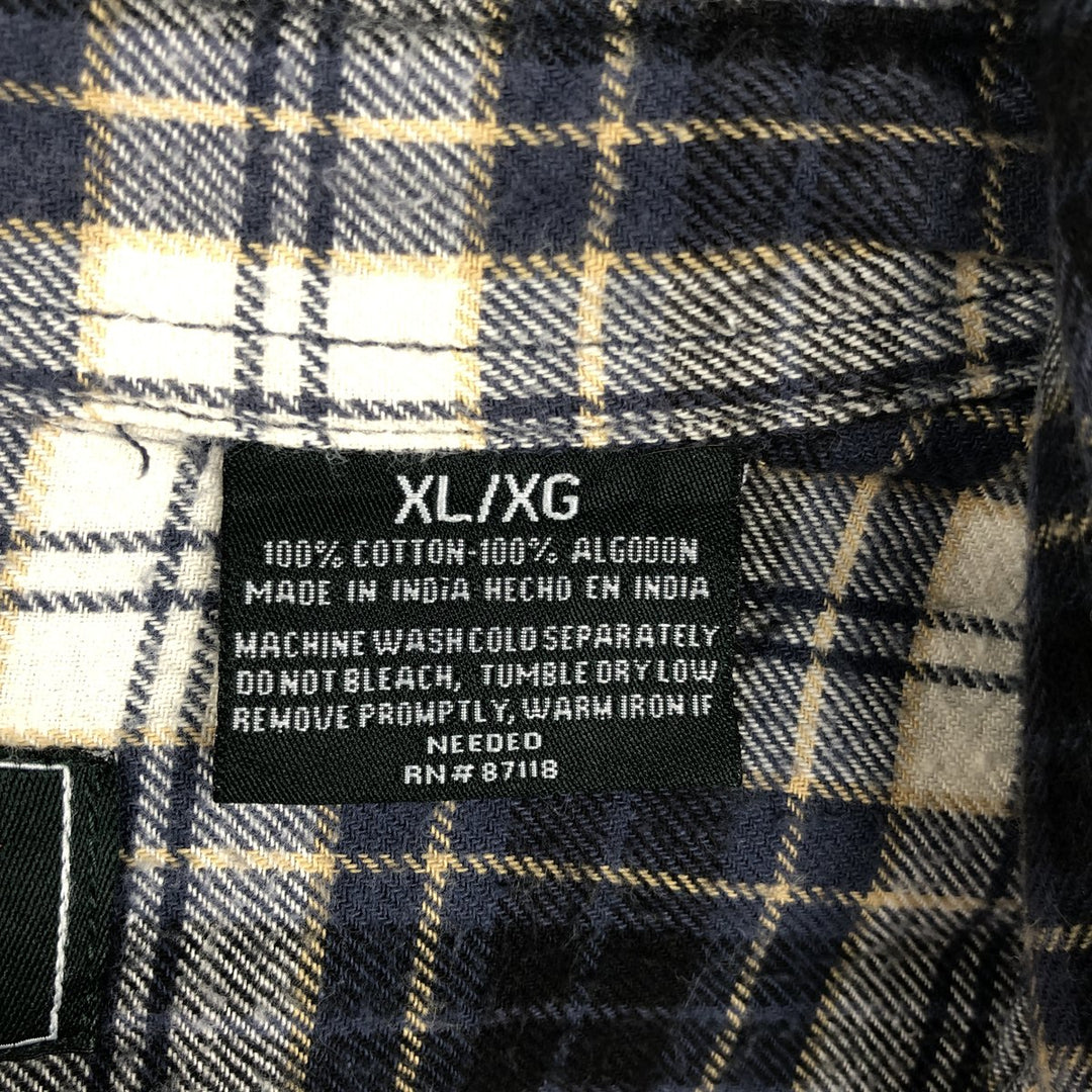 FIELD and STREAM Long-Sleeve Light Flannel Check Shirt, Men's Size XL (approx.) cotton navy blue type Vintage Second Hand