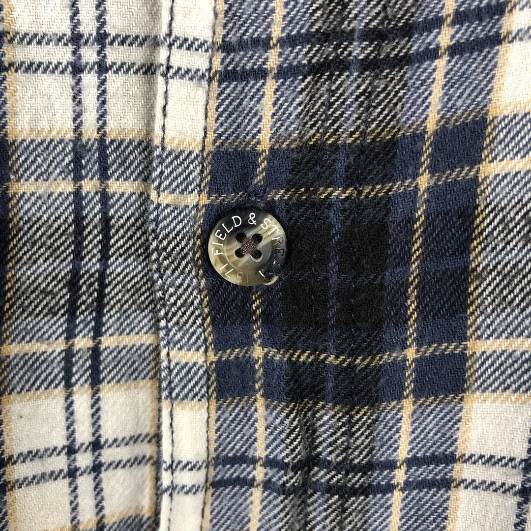 FIELD and STREAM Long-Sleeve Light Flannel Check Shirt, Men's Size XL (approx.) cotton navy blue type Vintage Second Hand