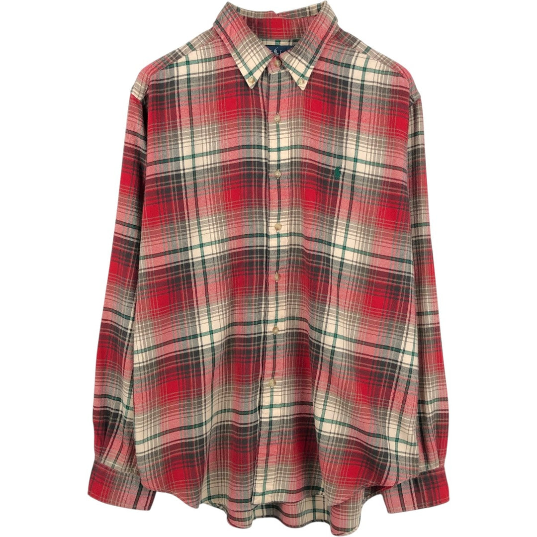 Ralph Lauren Classic Fit Long Sleeve Button Down Light Flannel Check Shirt Men's XL cotton red type Vintage Second Hand