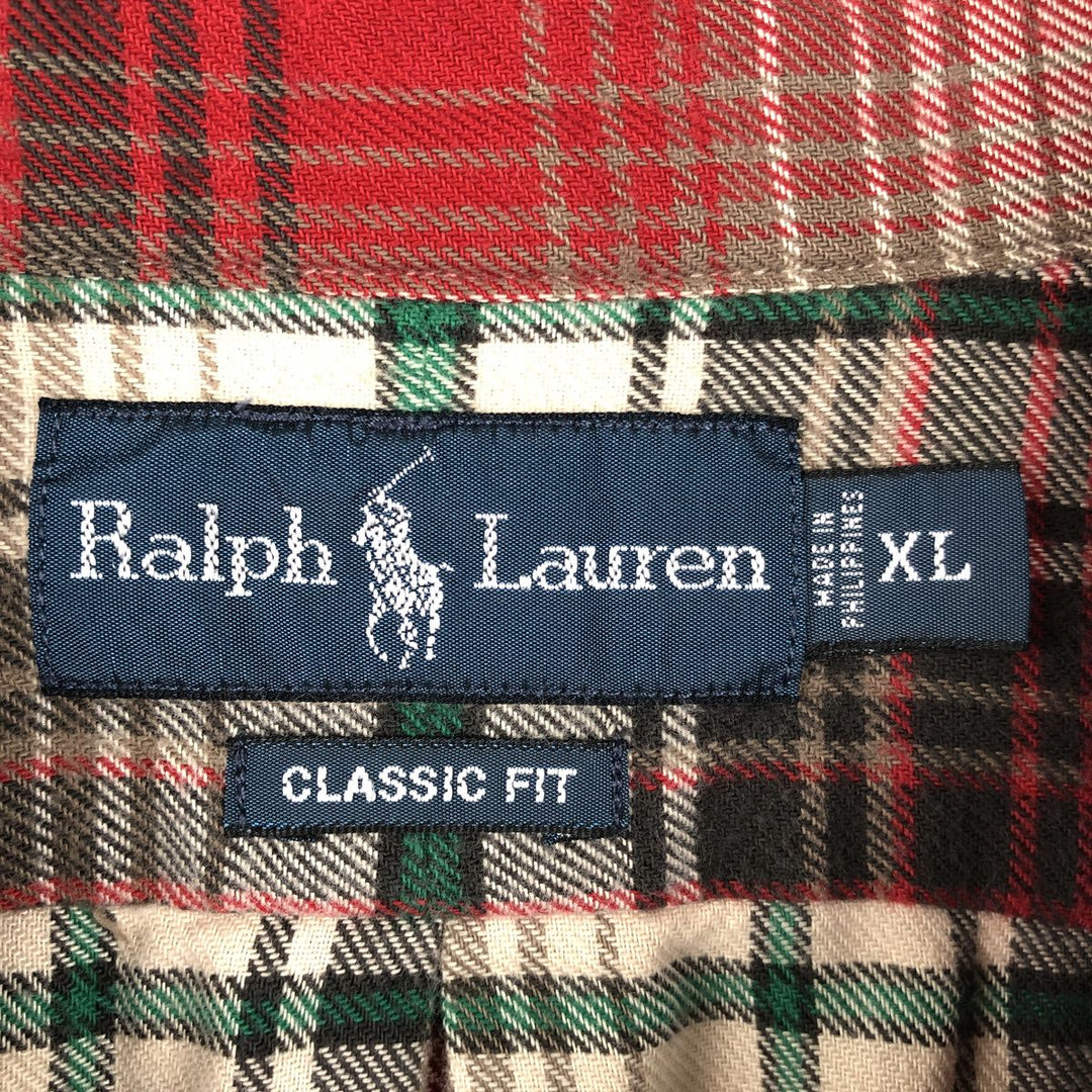 Ralph Lauren Classic Fit Long Sleeve Button Down Light Flannel Check Shirt Men's XL cotton red type Vintage Second Hand