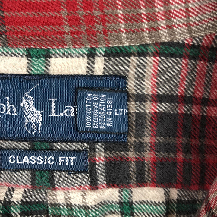 Ralph Lauren Classic Fit Long Sleeve Button Down Light Flannel Check Shirt Men's XL cotton red type Vintage Second Hand