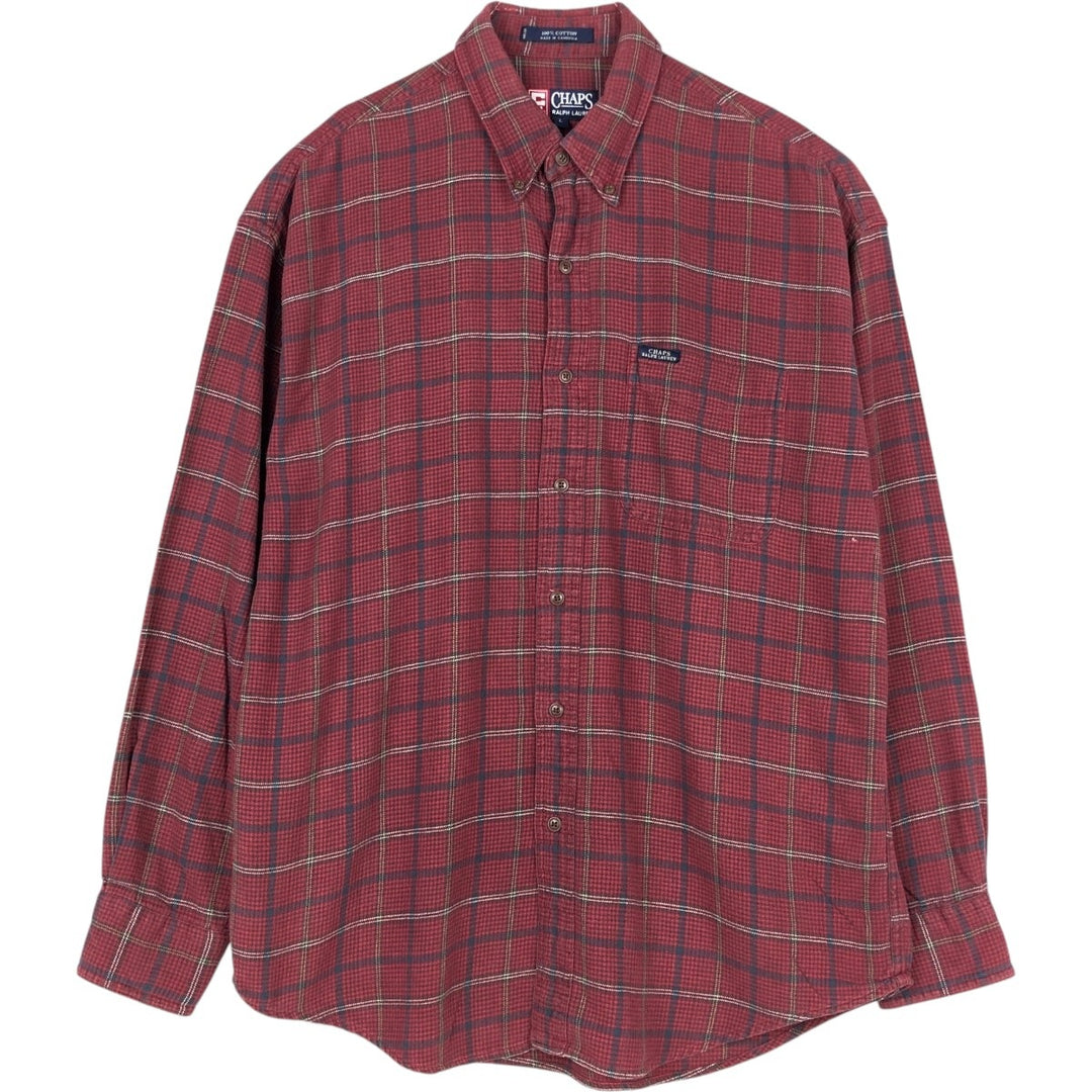 Ralph Lauren CHAPS Houndstooth Pattern Long-Sleeve Button-Down Light Flannel Check Shirt, Men's Size L (approx.) cotton red type Vintage Second Hand