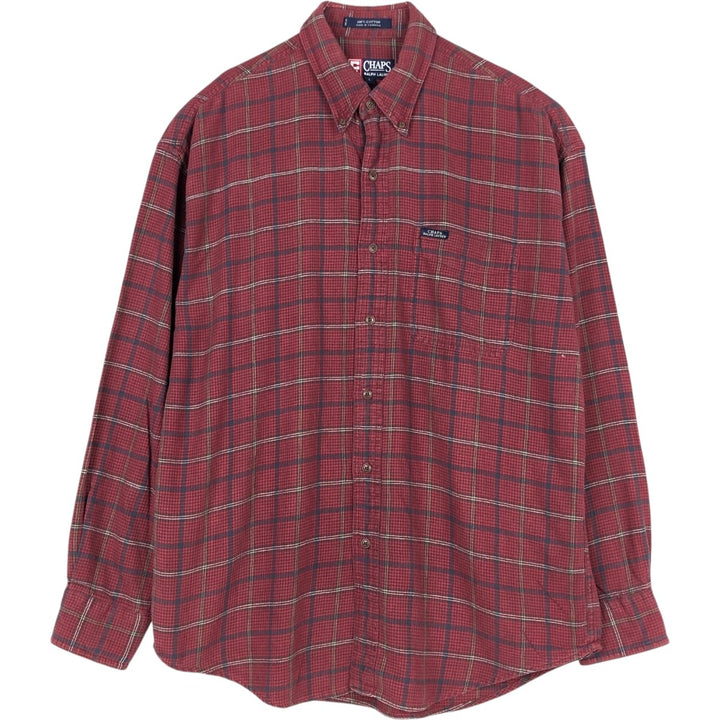 Ralph Lauren CHAPS Houndstooth Pattern Long-Sleeve Button-Down Light Flannel Check Shirt, Men's Size L (approx.) cotton red type Vintage Second Hand