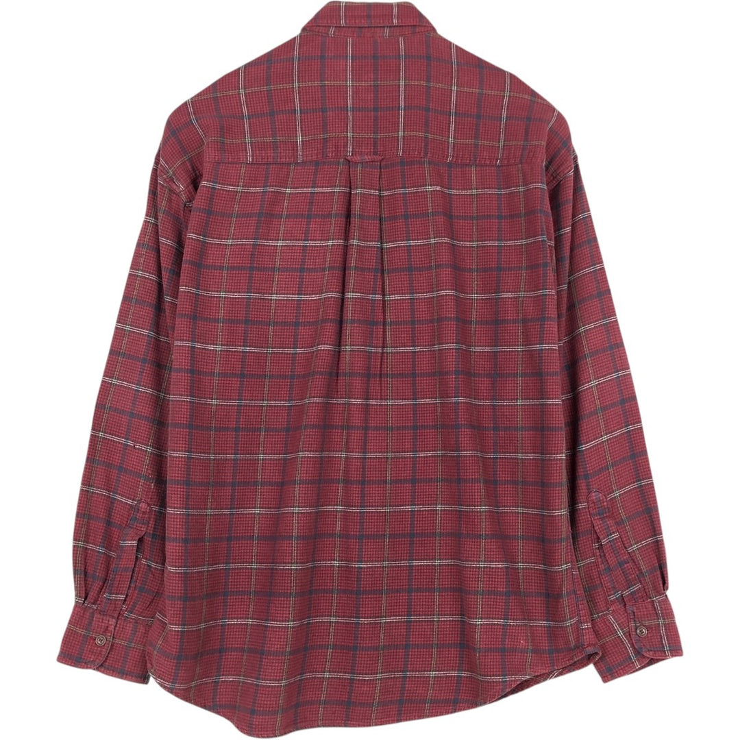 Ralph Lauren CHAPS Houndstooth Pattern Long-Sleeve Button-Down Light Flannel Check Shirt, Men's Size L (approx.) cotton red type Vintage Second Hand