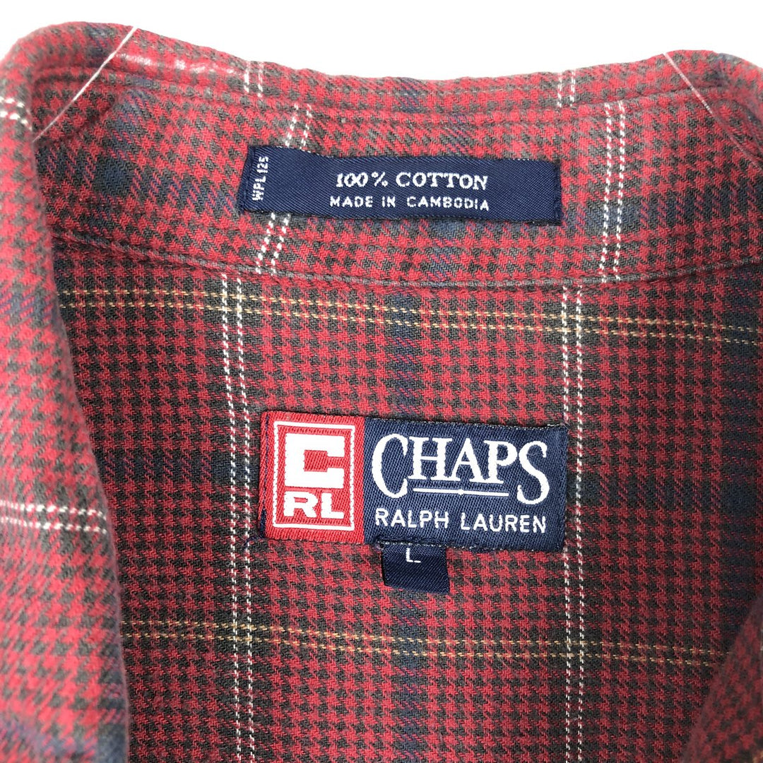 Ralph Lauren CHAPS Houndstooth Pattern Long-Sleeve Button-Down Light Flannel Check Shirt, Men's Size L (approx.) cotton red type Vintage Second Hand