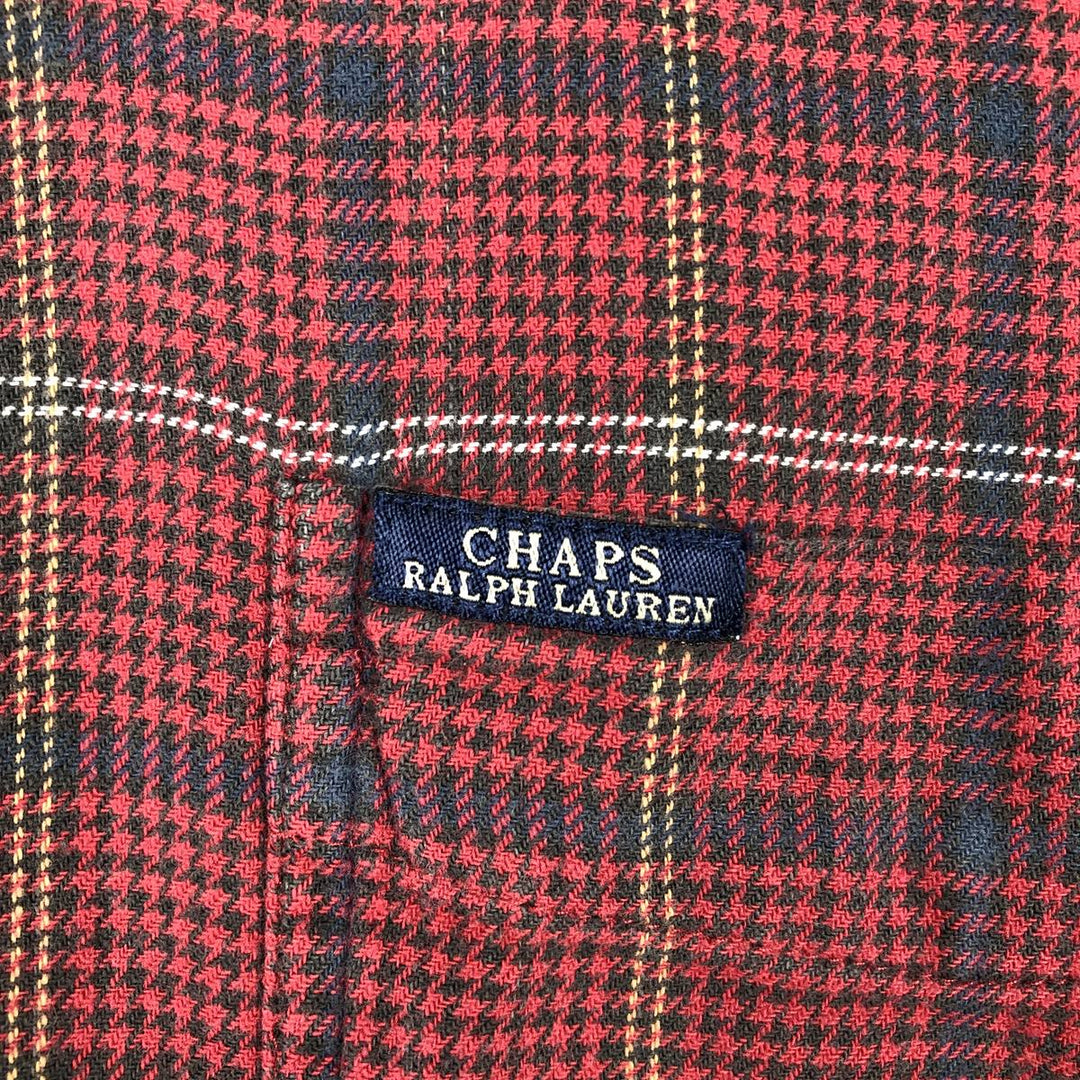 Ralph Lauren CHAPS Houndstooth Pattern Long-Sleeve Button-Down Light Flannel Check Shirt, Men's Size L (approx.) cotton red type Vintage Second Hand