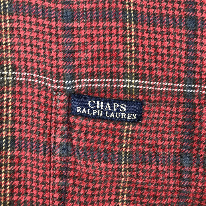 Ralph Lauren CHAPS Houndstooth Pattern Long-Sleeve Button-Down Light Flannel Check Shirt, Men's Size L (approx.) cotton red type Vintage Second Hand