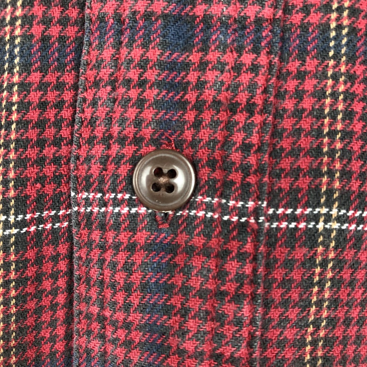 Ralph Lauren CHAPS Houndstooth Pattern Long-Sleeve Button-Down Light Flannel Check Shirt, Men's Size L (approx.) cotton red type Vintage Second Hand