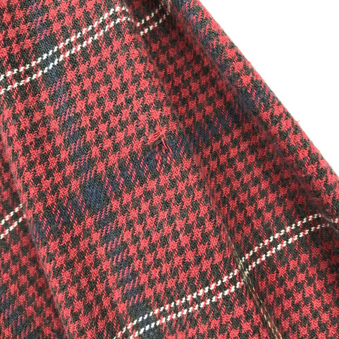 Ralph Lauren CHAPS Houndstooth Pattern Long-Sleeve Button-Down Light Flannel Check Shirt, Men's Size L (approx.) cotton red type Vintage Second Hand